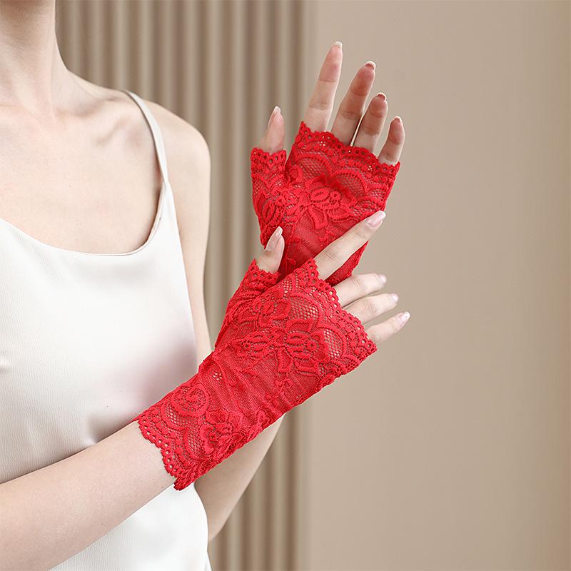 Women's Fingerless Lace Gloves - Short Sailor Style, UV Sun Protection, Scar Cover, Sexy Driving & Dance Accessory