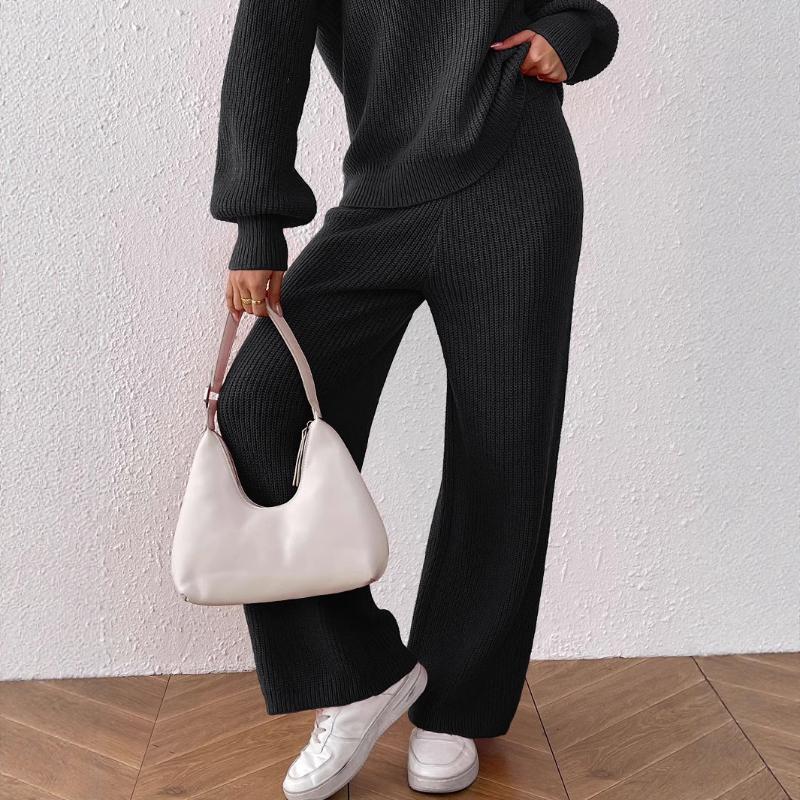 Woven Autumn Winter Woolen Trousers Casual Straight Wide Leg Mid-high Waist Warm Trousers