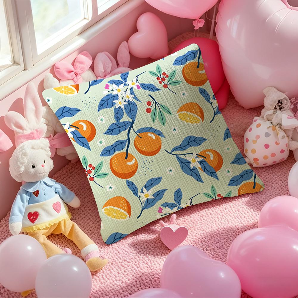 Full Print Fruit Print Pattern Pillow Case Antidustmite Pillowcase Invisible Zipper Silky Short Plush Sofa Cushion Cover