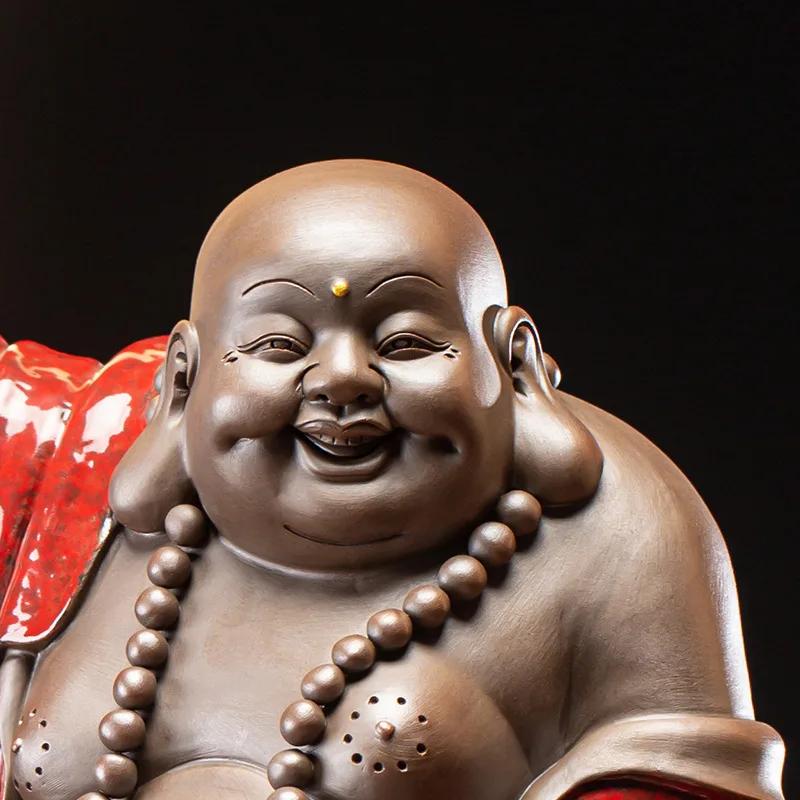 New Chinese Style Large Belly Maitreya Buddha Ceramic Buddha Statue Lamp Ring Decoration Home Decor Living Room Decorations