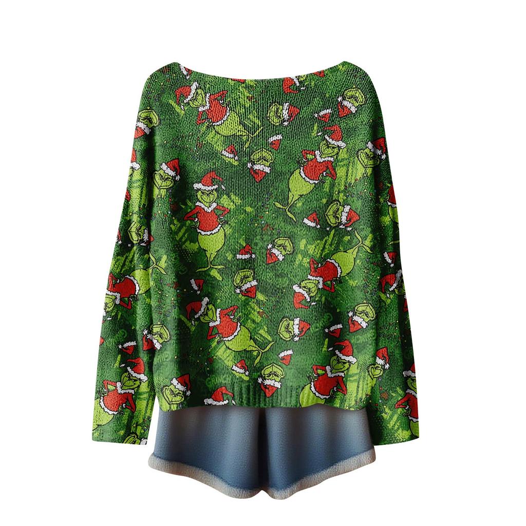 Women's Fashion Long Sleeve Christmas Snowman Snowflake Print Jacket Cardigan