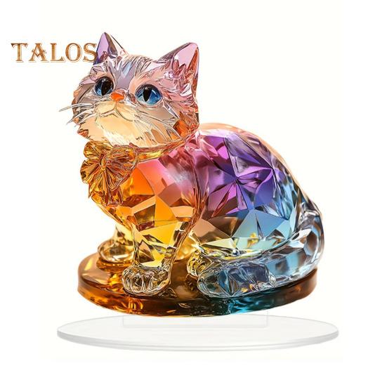 

Акриловый орнамент в виде котенка, 2D-украшение в виде цветного кота с основанием, настольное украшение в виде кота, вывеска для домашнего камина, книжной полки, декора жёлтый