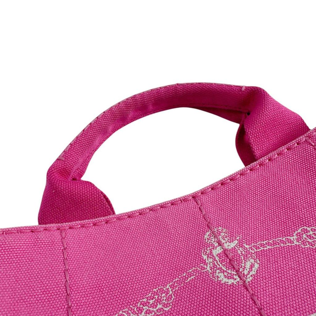 Prada Canvas Canapa Tote Bag Denim Pink Women BN2439 Used