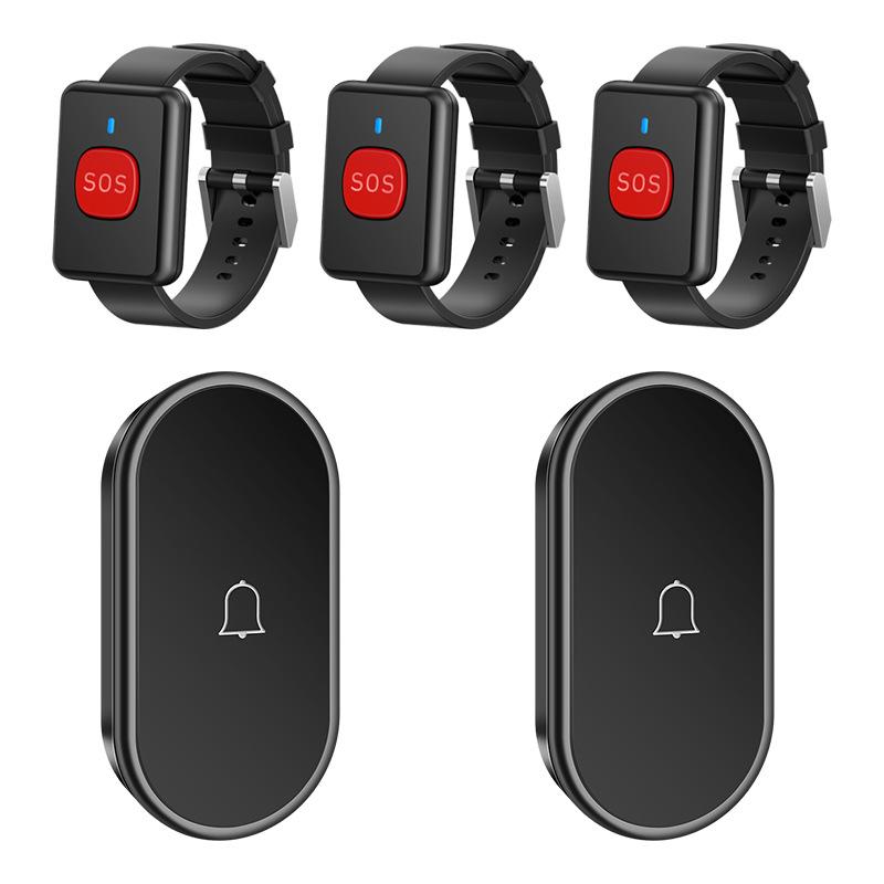 Waterproof Wireless Doorbell with 3 Receivers, 2 Transmitters, Remote Control, Long-Range Elderly Call Device & Wristband.