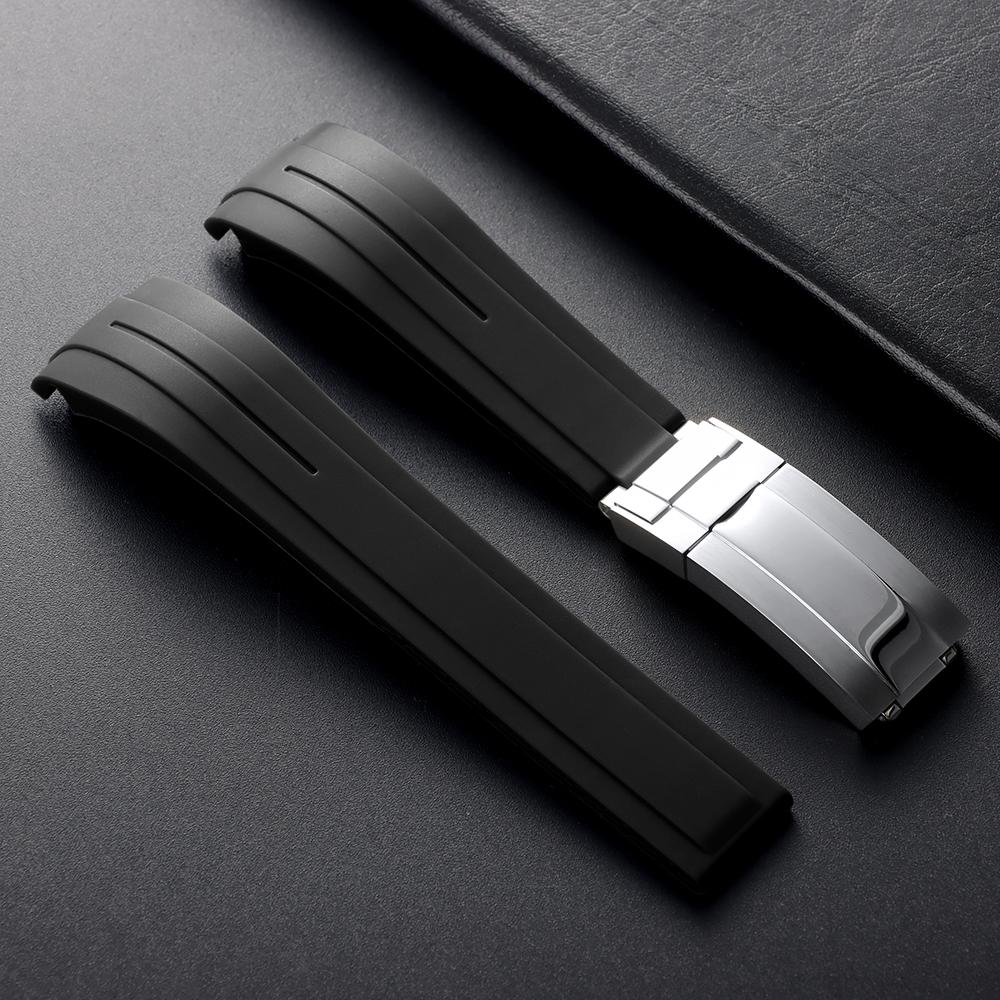 20 21 22mm Měkký silikonový řemínek Zakřivený gumový řemínek na hodinky pro Rolex Muži Ženy Sportovní náramek Skládací přezka Řemínek na zápěstí