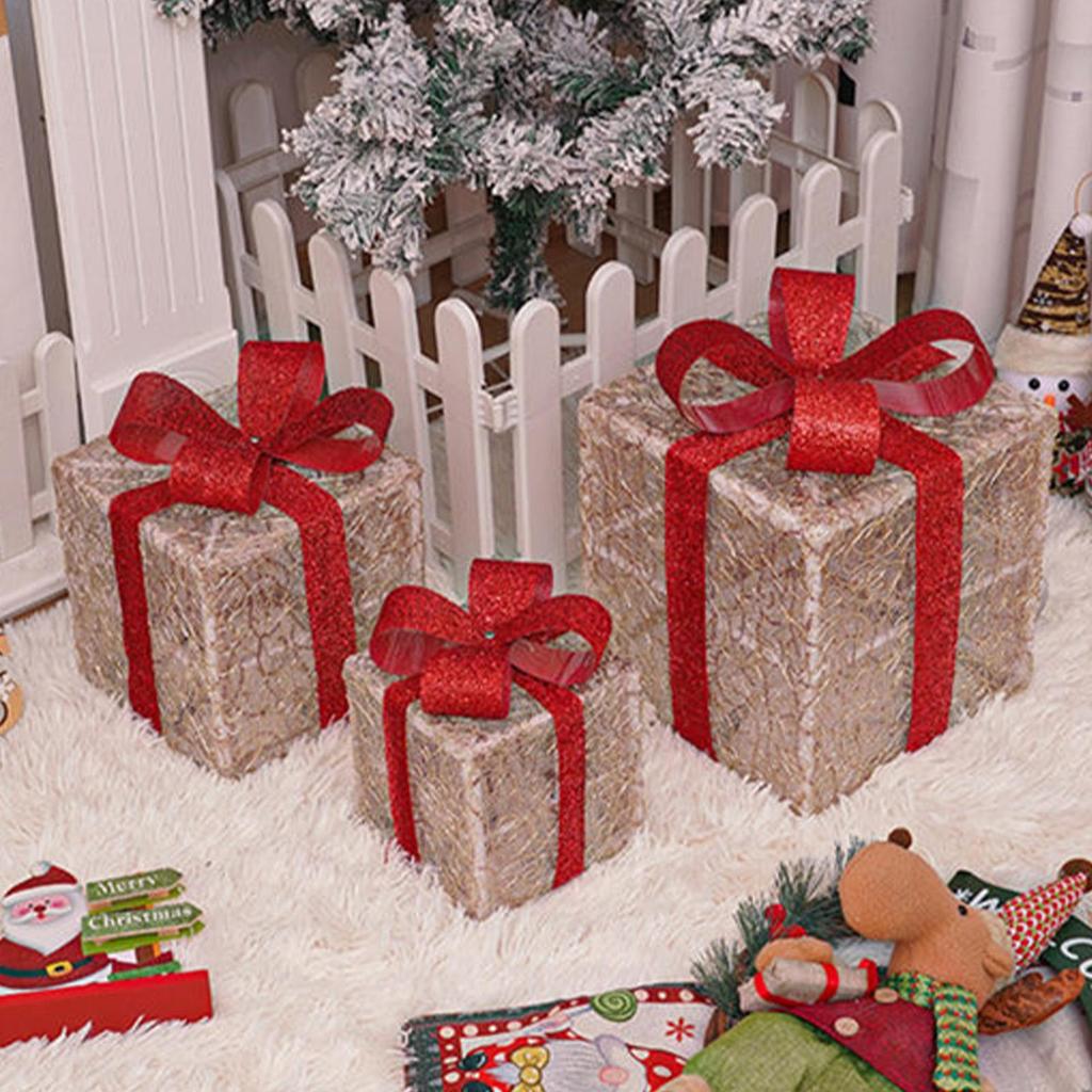 Lighted Christmas Boxes 3 Pieces folding luminous LED light string Christmas LED Light Decorations gift box ornament decor light