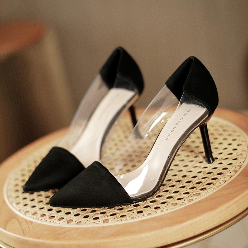 

1328-1 European and American leopard print pointed high heels women s one-pedal temperament transparent stiletto single shoes work shoes women s shoes 42