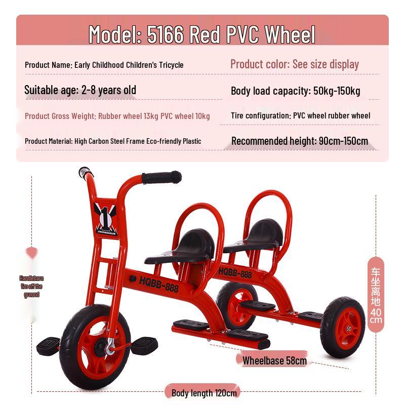 Kindergarten-Dreirad für Kinder 2-8 Jahre - Outdoor-Pedal-Fahrrad für Kleinkinder mit Eltern-Kind-Funktion