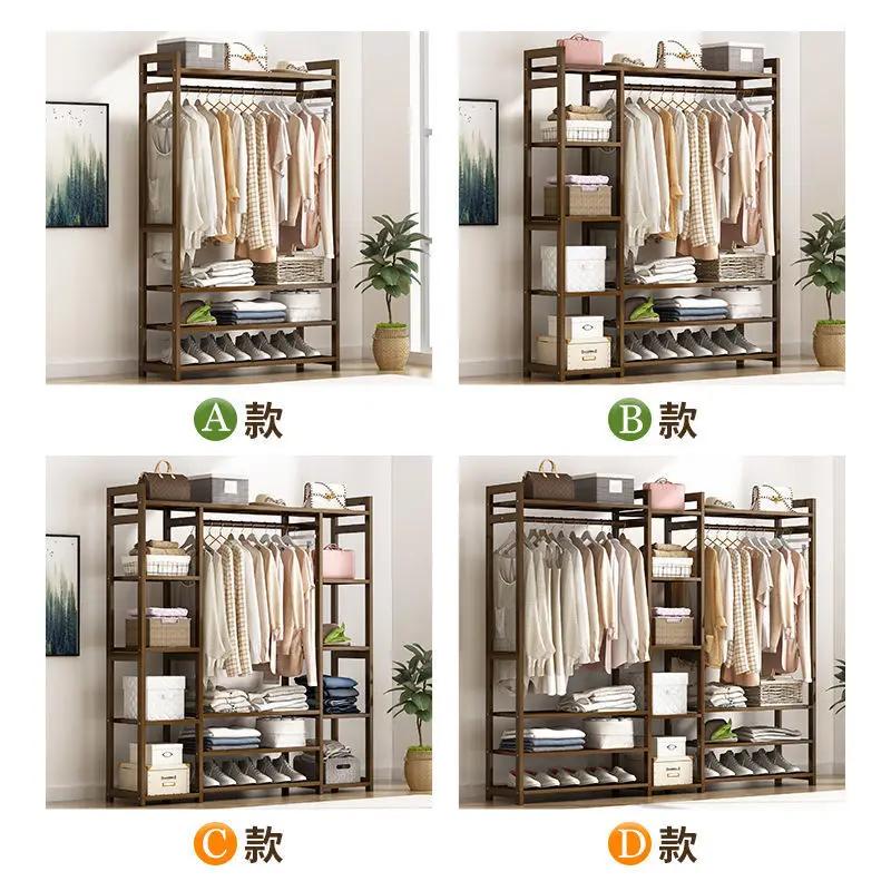 Coat Rack Clothes Hanger Floor Hanger Storage Bedroom Household Wood Clothing Garment Rack with Shelves Wardrobe Clothing Racks