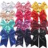 12Pcs 7.5' Bling Sparkly Glitter Sequins Pigtail Bows for Kid Girls Large Cheerleading Bows Ponytail Holder Elastic Hair Ties