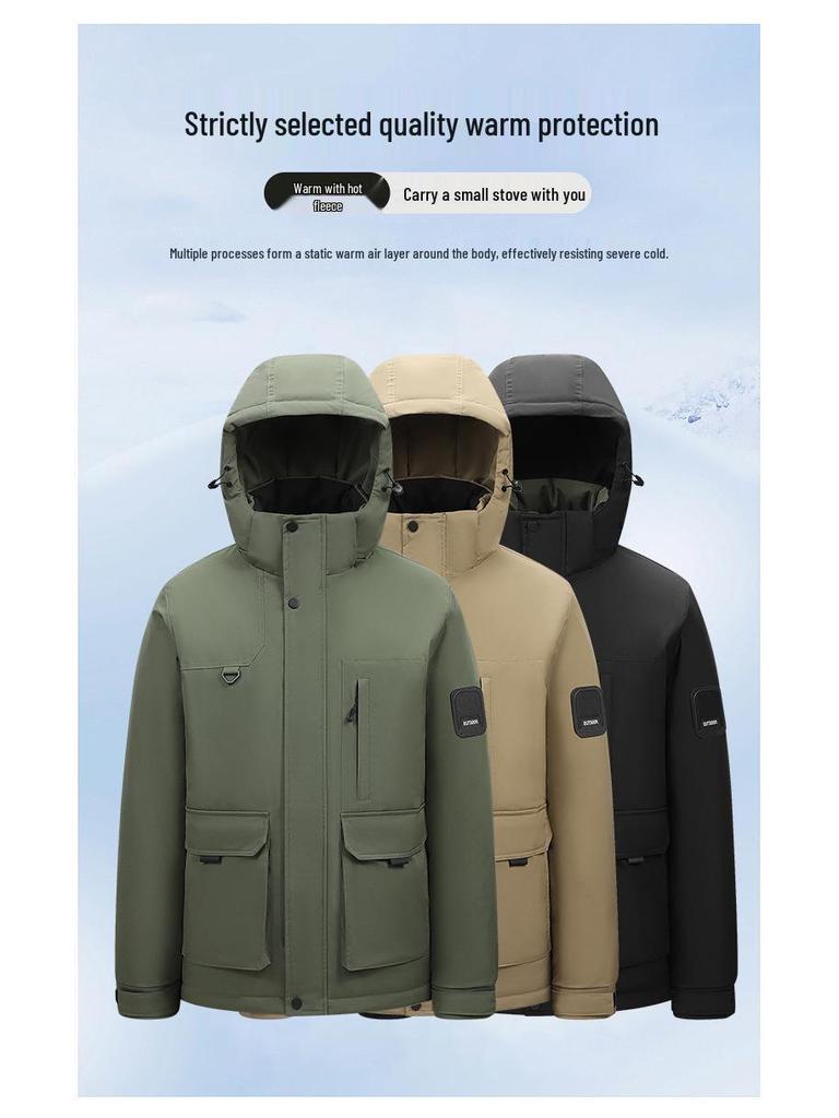 2025 Men's Winter Workwear Down Jacket with Detachable Hood and Thickened Graphene, 90% White Duck Down