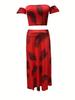 2024 European & American Summer Slim-Fit Strapless Bohemian Mid-Length Vintage Print Dress Set