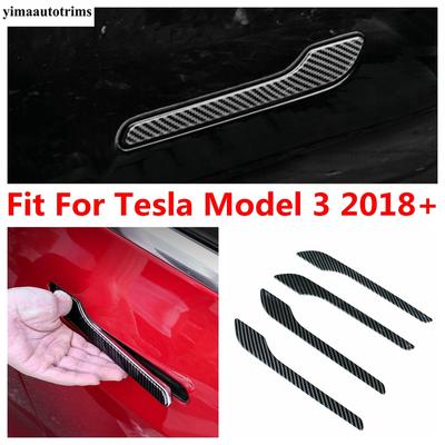 For Tesla Model 3 2018    Car Outside Door Handle Protector Decor Cover Trim ABS Carbon Fiber Accessories Exterior