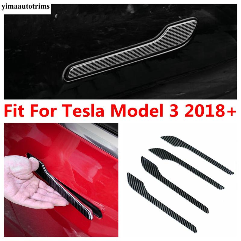 

For Tesla Model 3 2018 Car Outside Door Handle Protector Decor Cover Trim ABS Carbon Fiber Accessories Exterior