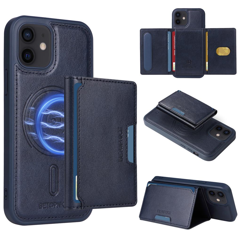 For iPhone 12 Pro 6.1 inch/iPhone 12 6.1 inch Magnetic Case BETOPNICE Leather Phone Cover Kickstand with Detachable Card Bag