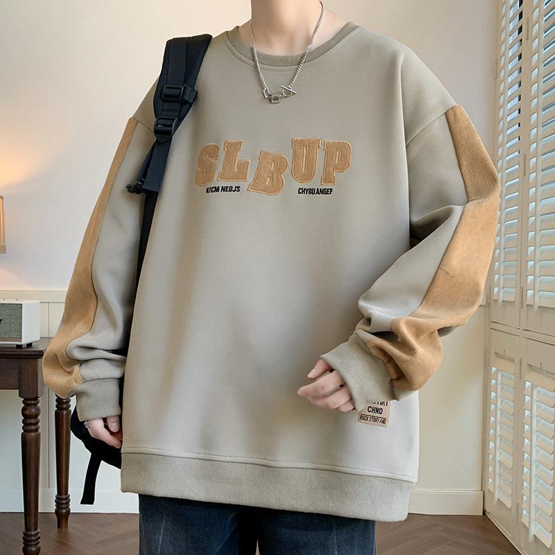 

Large Size Patchwork Hoodie Round Neck Top, Heavyweight Long Sleeved L