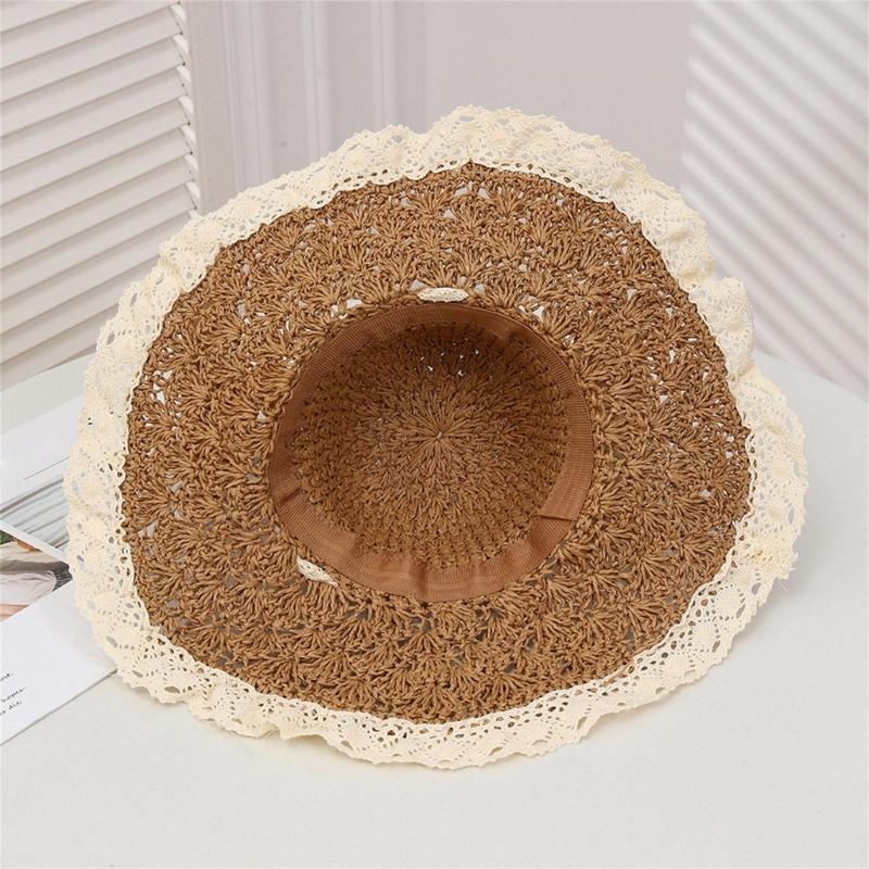 Stylish Summer Wide Brims Straw Hat With Pineapple Lace Bowknot For Women Breathable Outdoor Beach Sun Protection