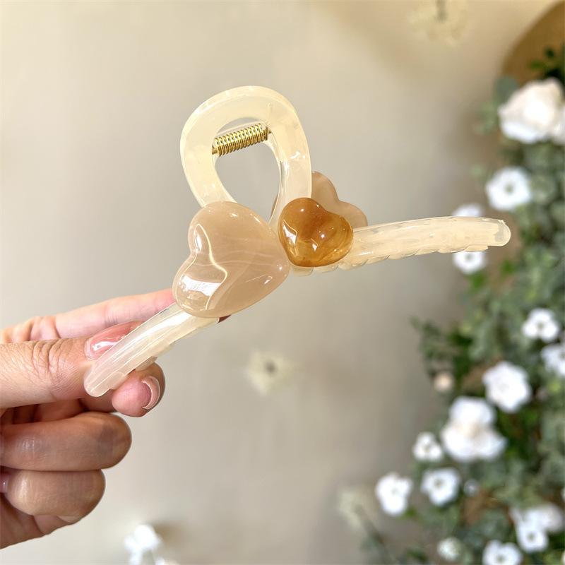 

Элегантный краб-зажим для волос в форме сердца из желе для женщин, акриловый, нескользящий, прочный, в виде акульего зажима, заколки, летний головной убор для девочек, аксессуары