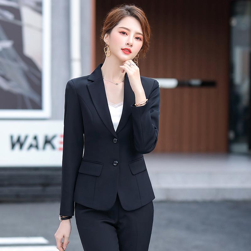 Women's Formal Business Interview Suit - Black Slim Fit Blazer and Pants Set