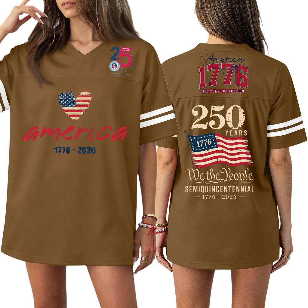 Women's Casual Fashion V-Neck Sports Independence Day Print Short Sleeve Sports T-Shirt Top