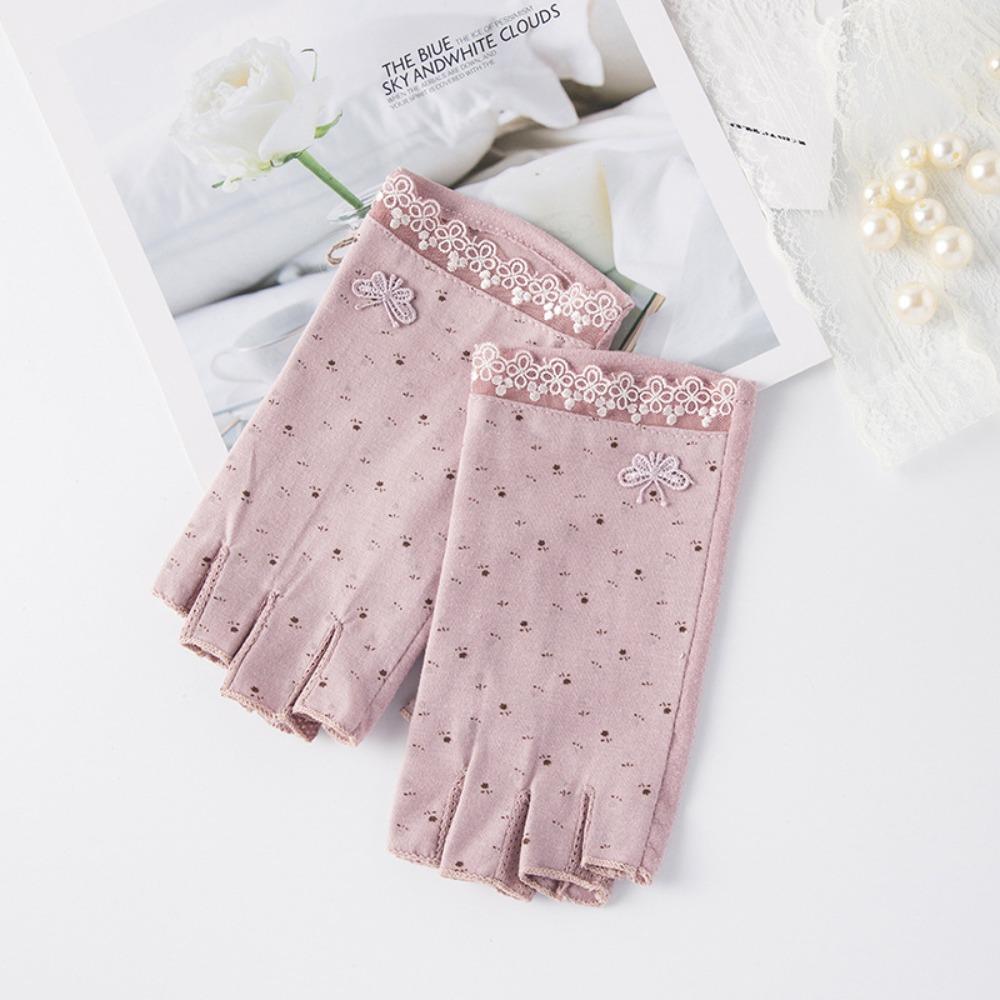 Cotton Women Half-finger Gloves Anti-slip Driving Gloves Fashion Sunscreen Gloves  Outdoor Sports