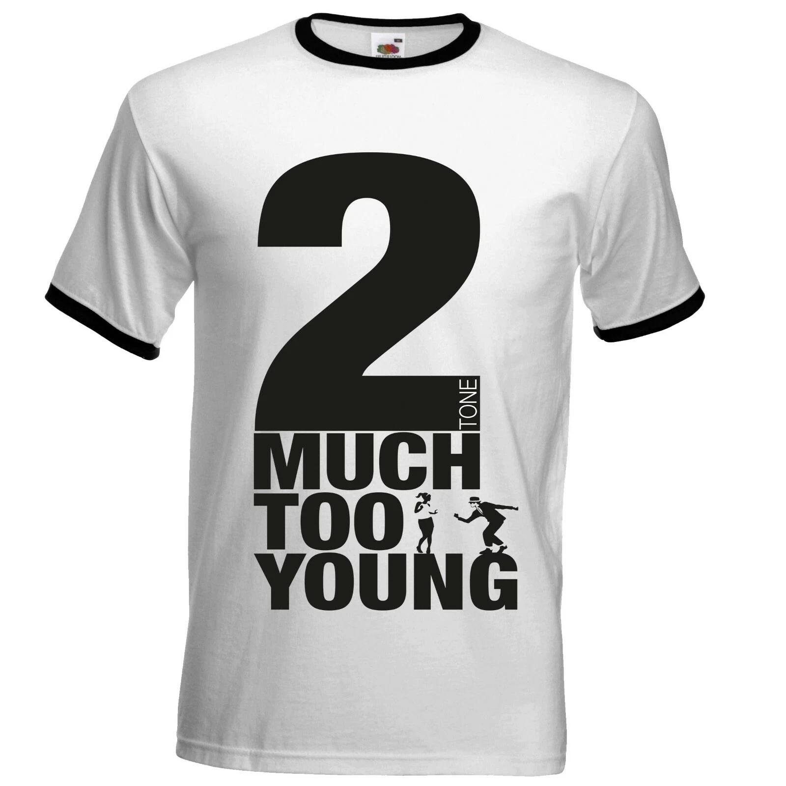 

Mens 2 Much 2 Young 2 Tone Ska Ringer T shirt Specials Madness Suggs L
