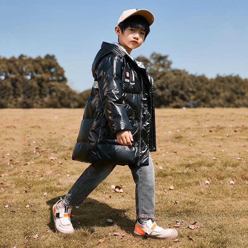 

Детская куртка-пуховик для мальчиков, средней и длинной длины, блестящая отделка, не стирать, плотная 120 чёрный