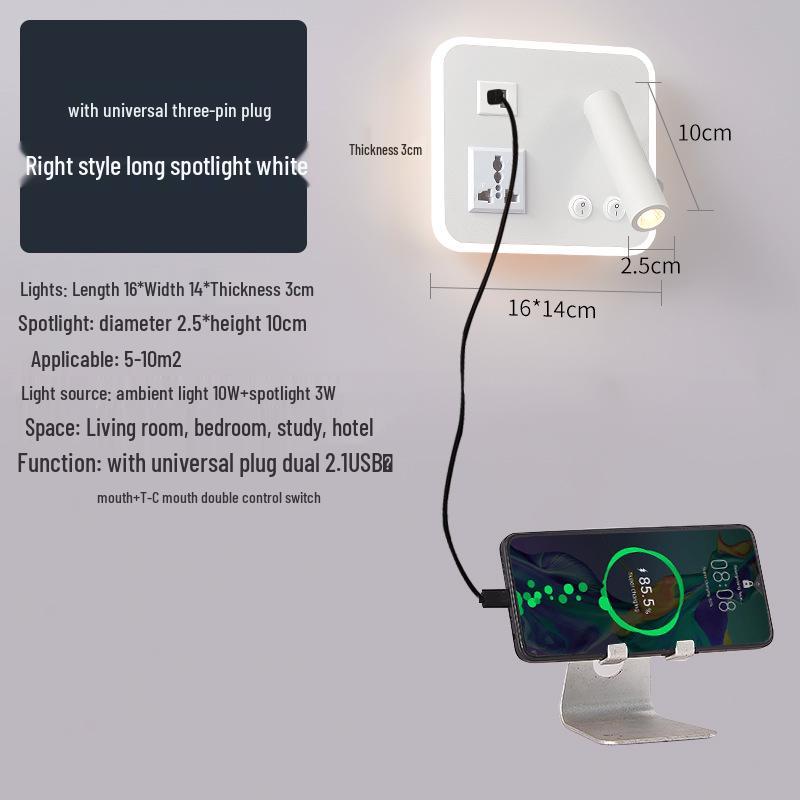 Modern Minimalist Indoor LED Wall Lamp with USB Reading Light for Bedroom or Living Room.