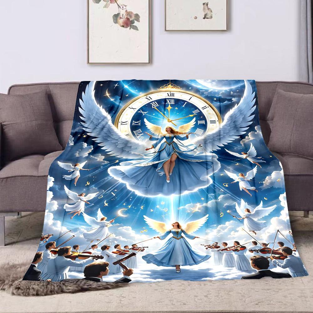 Angelic Symphony Under Starry Sky Patterned Flannel Blanket Perfect for the Bedroom Living Room, Sofa, or a Little Nap