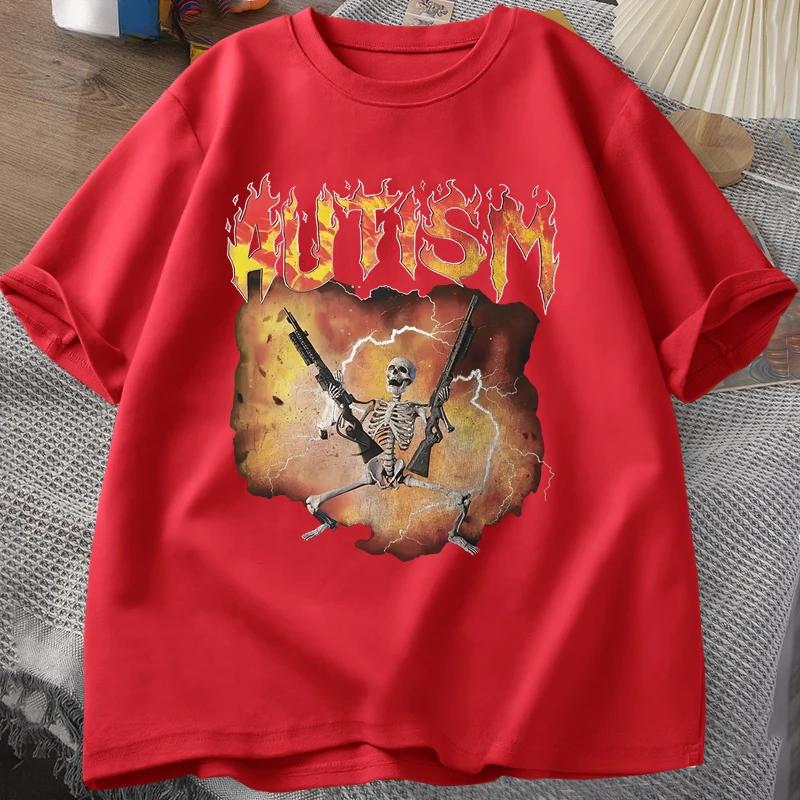 Unisex Autistic Funny Skeleton T-Shirt Women Autism Meme Graphic T Shirts Harajuku Fashion Vintage T Shirt Unisex Streetwear
