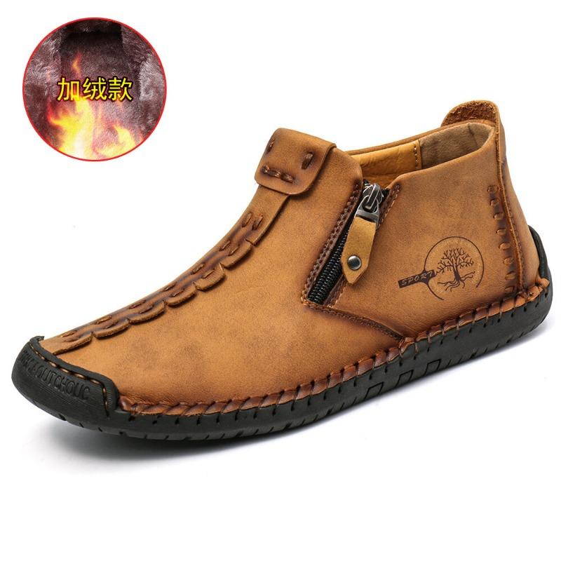 Men's Martin Boots Spring and Autumn New Large Size Zipper Men's Boots Outdoor Casual Hand-sewn Tooling Boots
