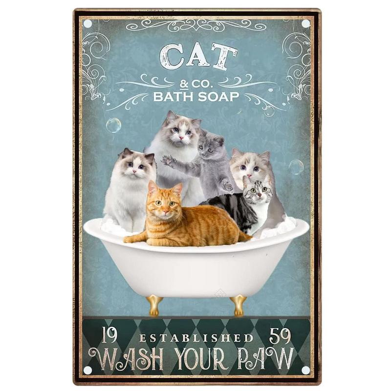 Retro Cat Coffee Metal Tin Sign Vintage Kitchen Signs Wall Decor Because Murder Is Wrong Funny Signs Bar Decorations Art Poster