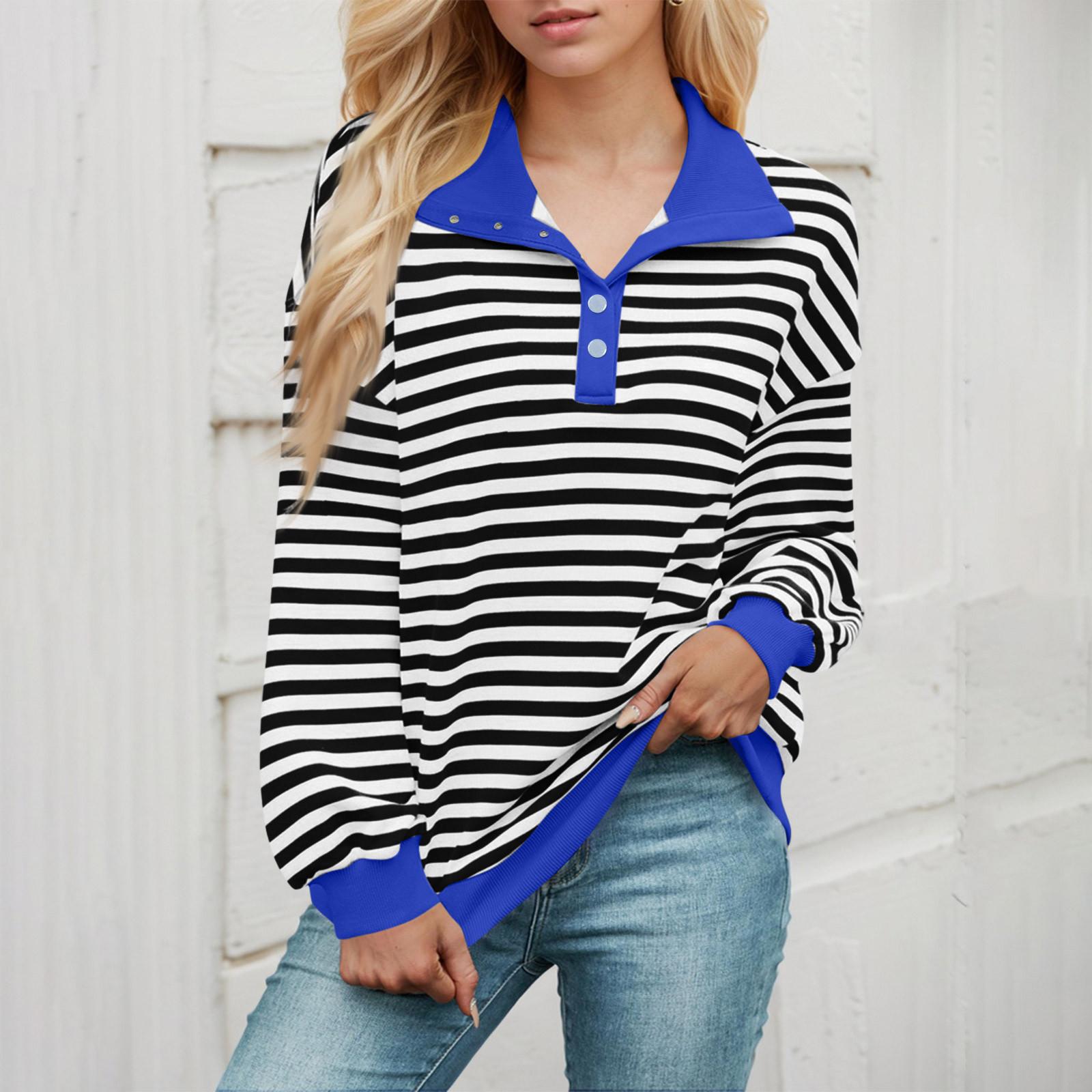 

Женские свободные топы с длинными рукавами и V-образным вырезом в полоску, свитшот, футболка с длинными рукавами и цветными блоками, повседневные топы L чёрный