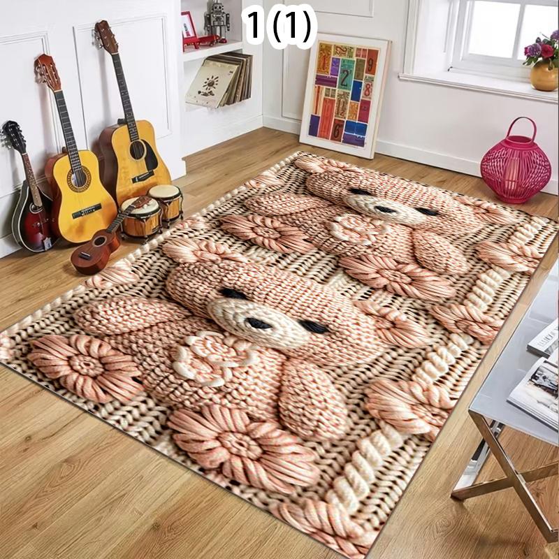 

Adorable Warm 3D Knitted Bear Pattern Soft Plush Area Rug Non-Slip Decorative Carpet for Bedroom Living Room Nursery 40X60cm