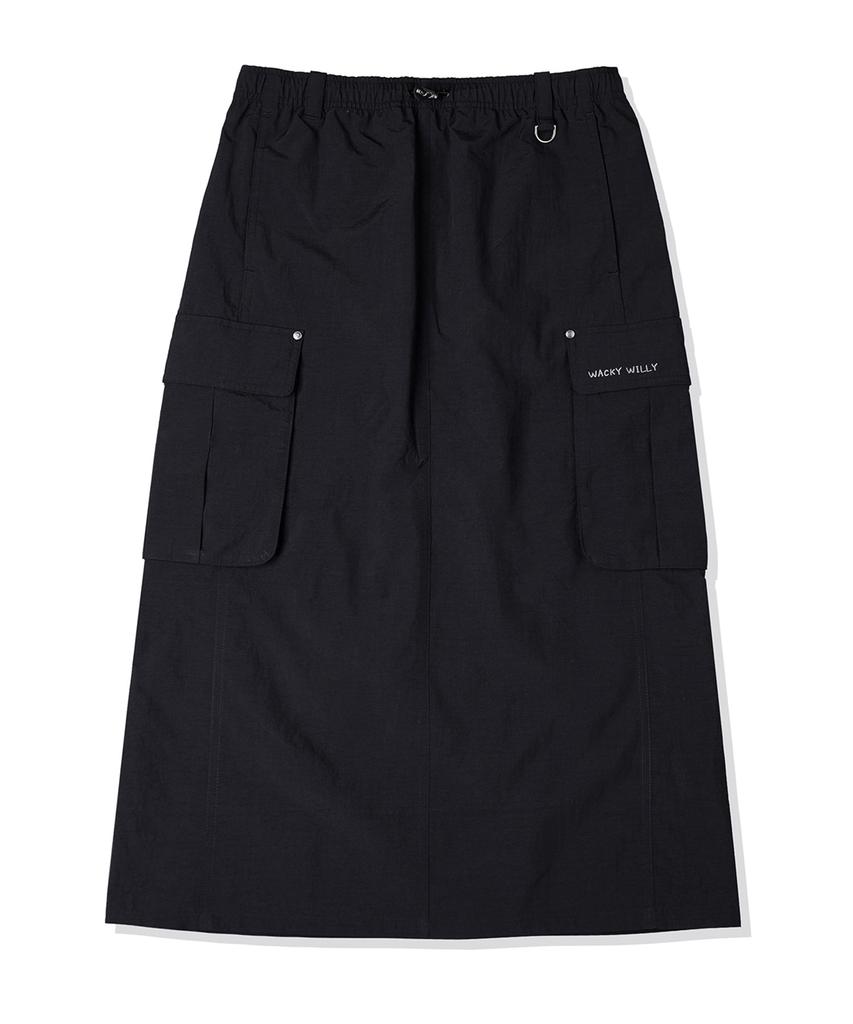 WACKY WILLY Women'S Nylon Cargo Long Skirt Black