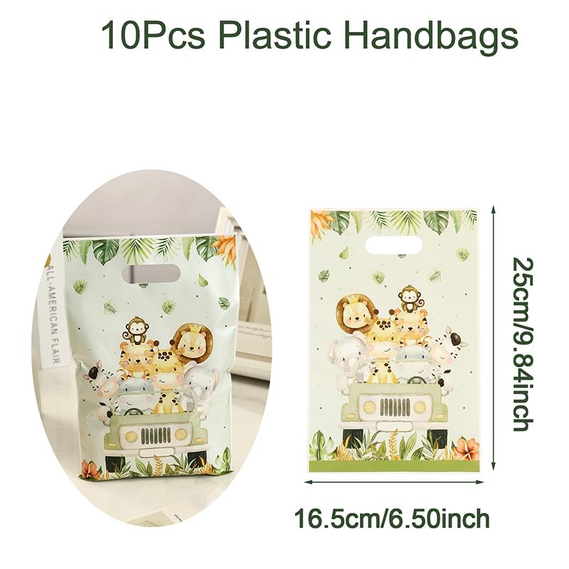10/20/50pcs Jungle Animals Gift Bag Candy Biscuit Packing Bags, Safari Gift Bag for Guest Kids Birthday Supplies Baby Shower