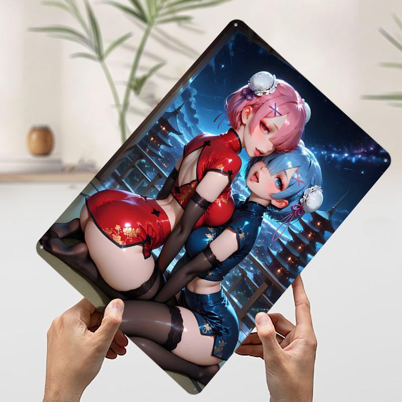 

Anime Girls in Cheongsams With Night View Printed Poster Customized Wall Art Retro Vintage Metal Tin Signs for Home Decor Items 7.9x11.8In(20x30cm)