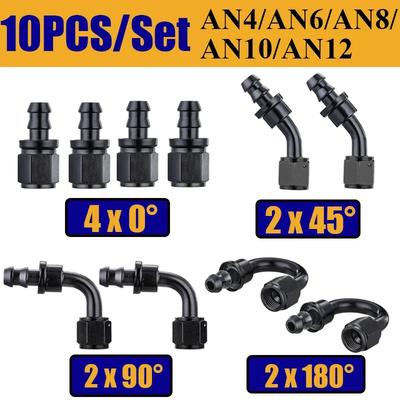 10X Uuiversal 4AN 6AN 8AN 10AN 12AN Oil Fuel Cooler Push On Hose Fitting 4x0° 2x90° 2x45° 2x180° Degree Rubber Tube End Adapter