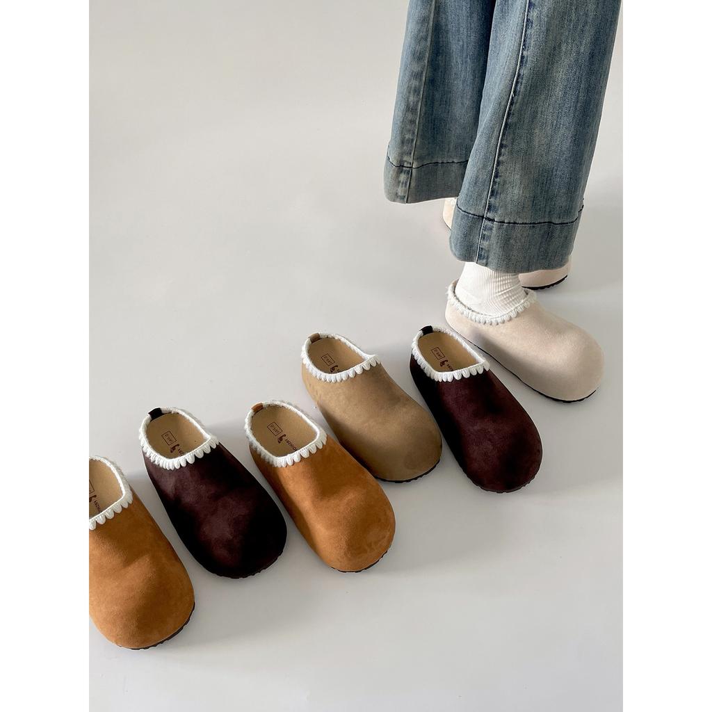 Retro white inner heightening bag head thick-soled slippers women's autumn outer wear 2025 new versatile soft-soled half-drag Birkenstocks