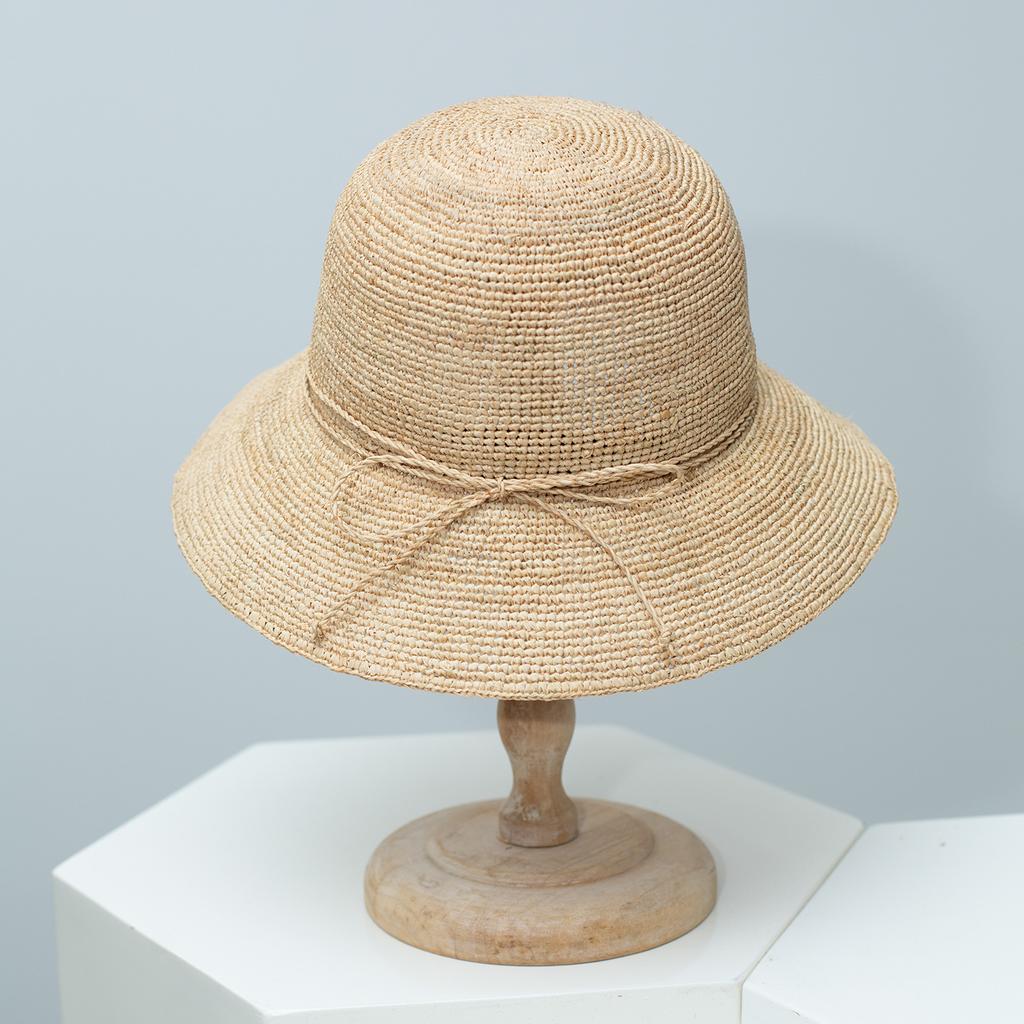 Foldable Raffia Bucket Hat,Korean Handmade Crochet Fisherman Cap,Beach Sun UV Protection,Breathable Lightweight,Seaside Vacation