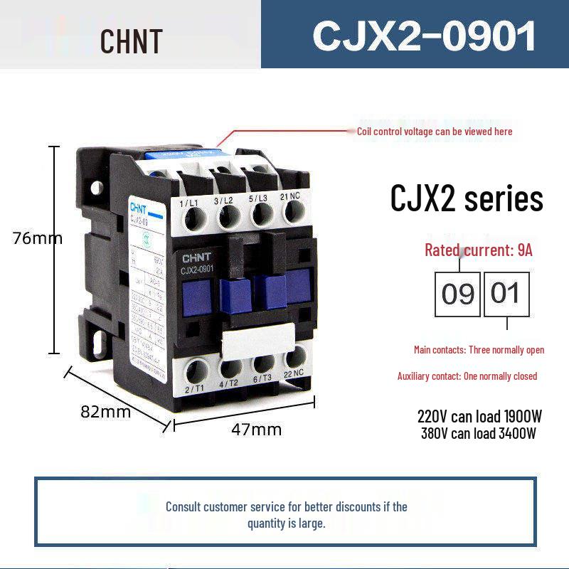 Chint CJX2 AC Contactor Series - 0910/1210/1810/2510/3210 (Voltage: 220V/380V/36V/24V)