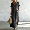 Summer New Style Solid-color Loose V-neck Short-sleeved Dress for Women, Irregular-length Dress
