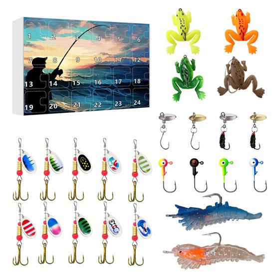 2025 Fishing Lure Advent Calendar 24-Day Countdown Box with Surprise Baits Holiday Countdown Decor Christmas Gift for Men Boys Anglers