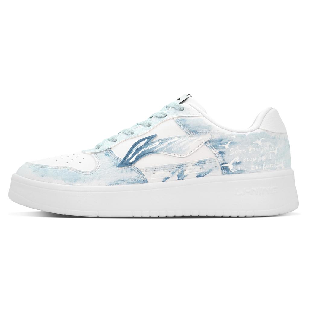 Li Ning Floating Boat Abrasion Resistant Cushioning Breathable Low top Skateboard Shoes Men's White Blue AGCS419-1(Team84-)
