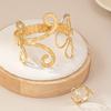 1 Set Elegante Verstelbare Uitgesneden Bloem Armband Ring Set Geometrisch Bloemenpatroon Open Manchet Armbanden Sieraden Voor Feest Cadeau
