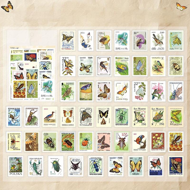 50 listů Filatelistická muzejní série Samolepky s poštovními známkami Téma Scrapbookingový materiál Ručně vyráběný Diář Album Junk Journal Potřeby
