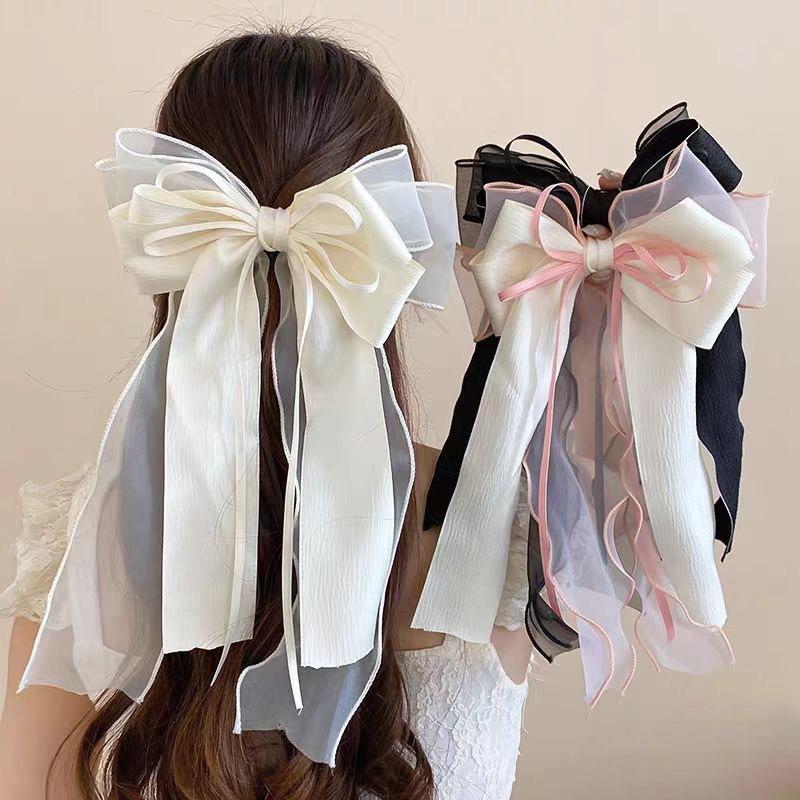 Streamer Bow Hair Clip Women Sweet Half-tie Hair Spring Clip Versatile Fashion Hair Accessories