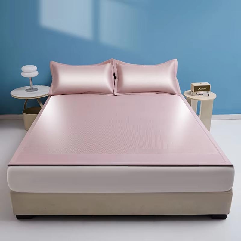 Summer Cooling Bed Pad Light Luxury Carbon Fibres Sleeping Cool Bed Mat Ice Silk Mats with Pillowcases Smooth Mattress Cover Set