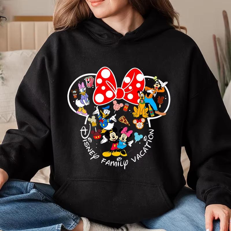 Disney Family Vacation Printed Hoodie Women's Sports Sweatshirt Casual Autumn and Winter Comfort Top Loose Clothing