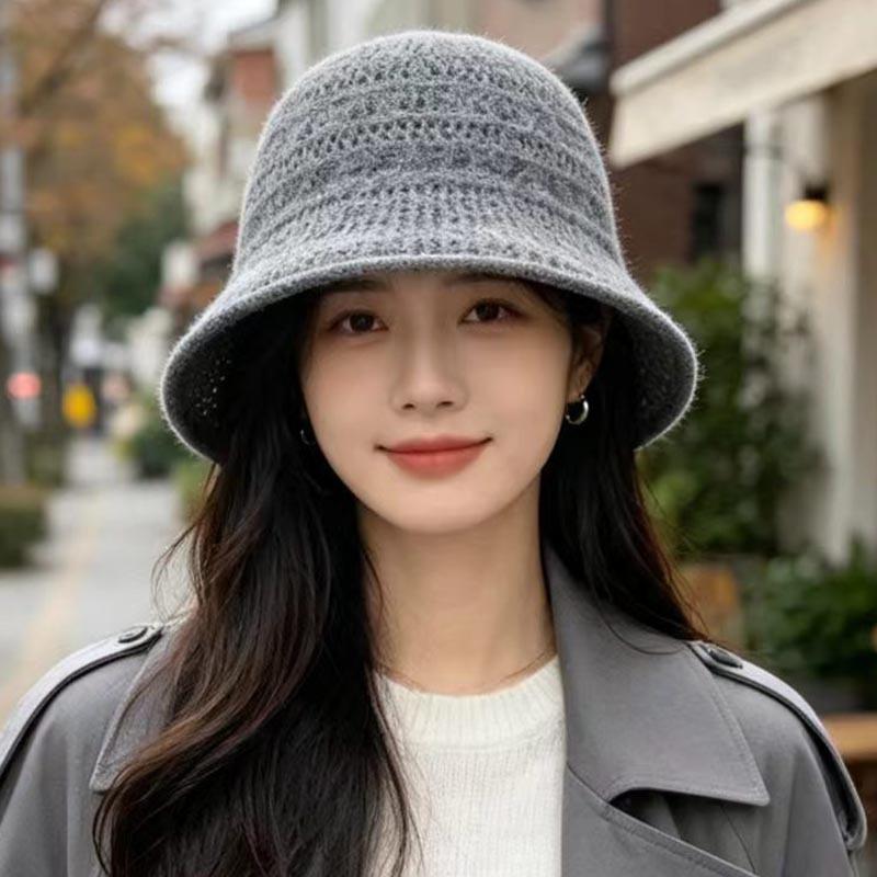 Double-sided wearing knitted wool basin hat women's autumn and winter wool blended warm and cold-proof foreign moisture bucket hat